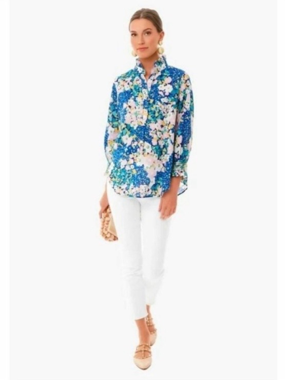 Tuckernuck Women's Floral Teagan Popover Top Blouse Ruffle Collar Size XL